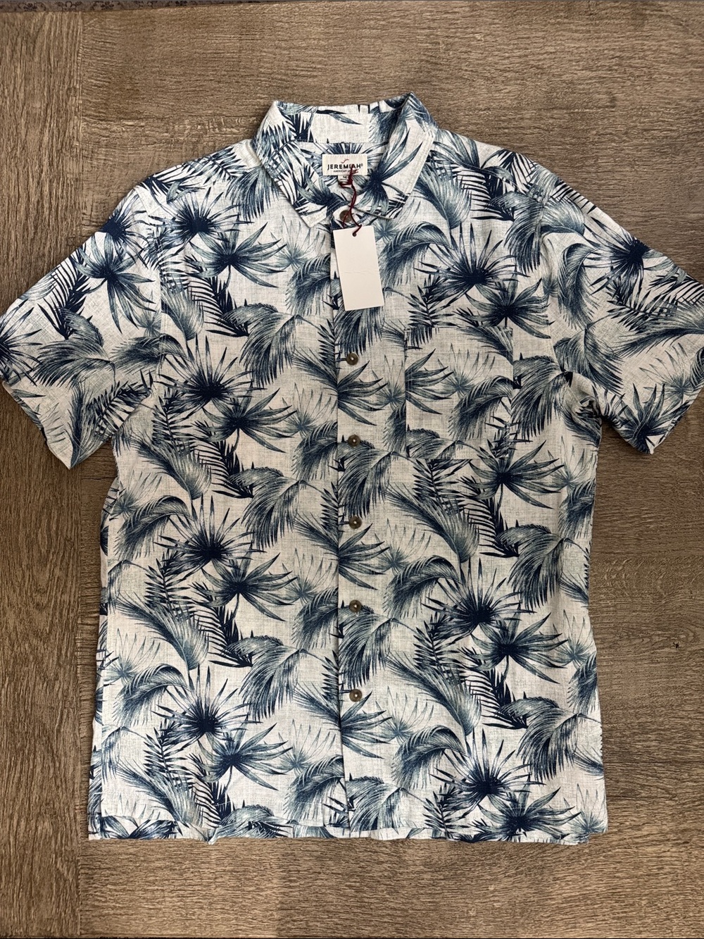 Jeremiah Men's Navy Palm-Print Short Sleeve Button-Down Shirt